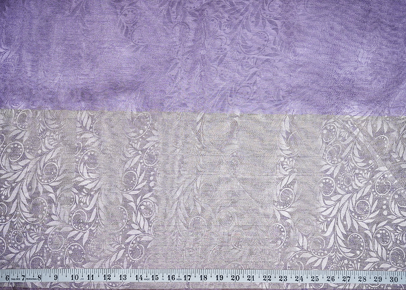 Lavender Organza Fabric with Allover Self Work with One-Side Heavy Border 19613