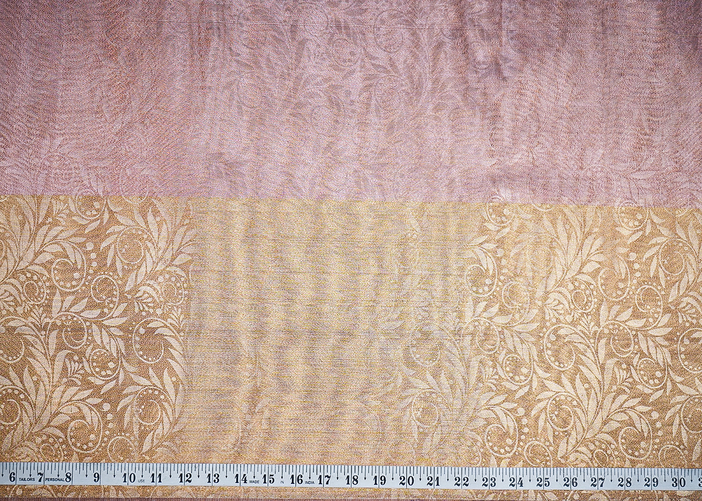 Onion Organza Fabric with Allover Self Work with One-Side Heavy Border 19614