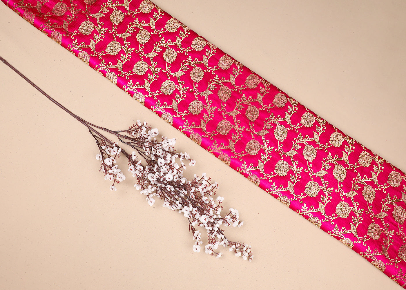 Rani Banarasi Brocade Fabric with Allover Golden Zari Handloom 19623