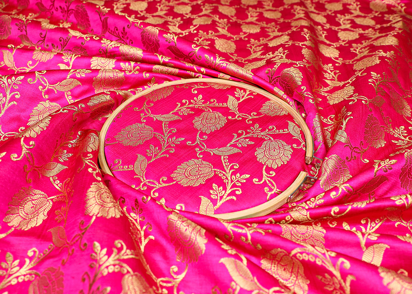 Rani Banarasi Brocade Fabric with Allover Golden Zari Handloom 19623