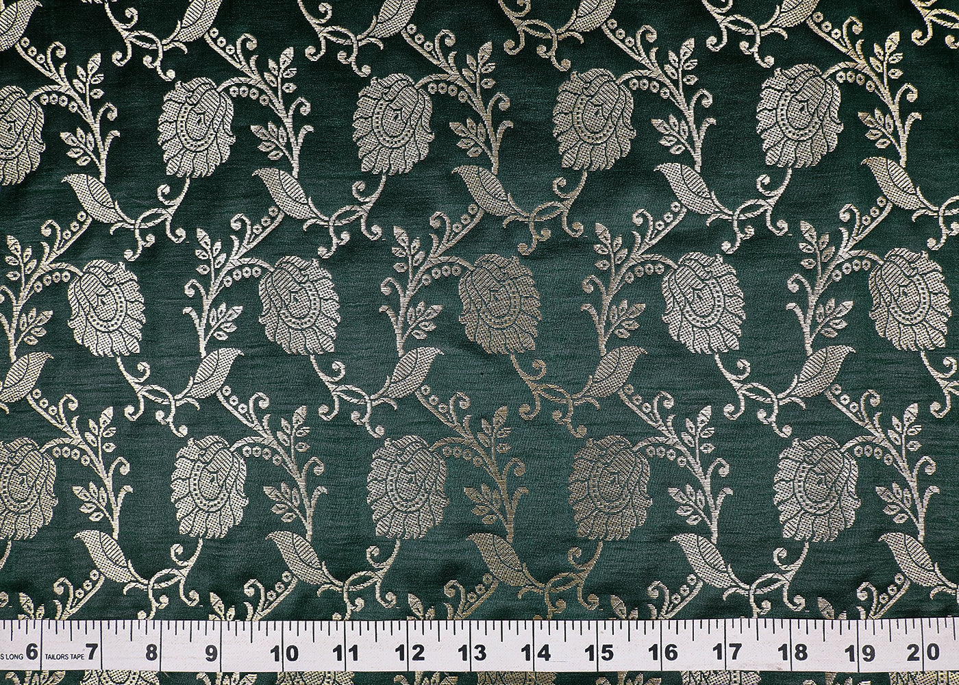 Green Banarasi Brocade Fabric with Allover Golden Zari Handloom 19624