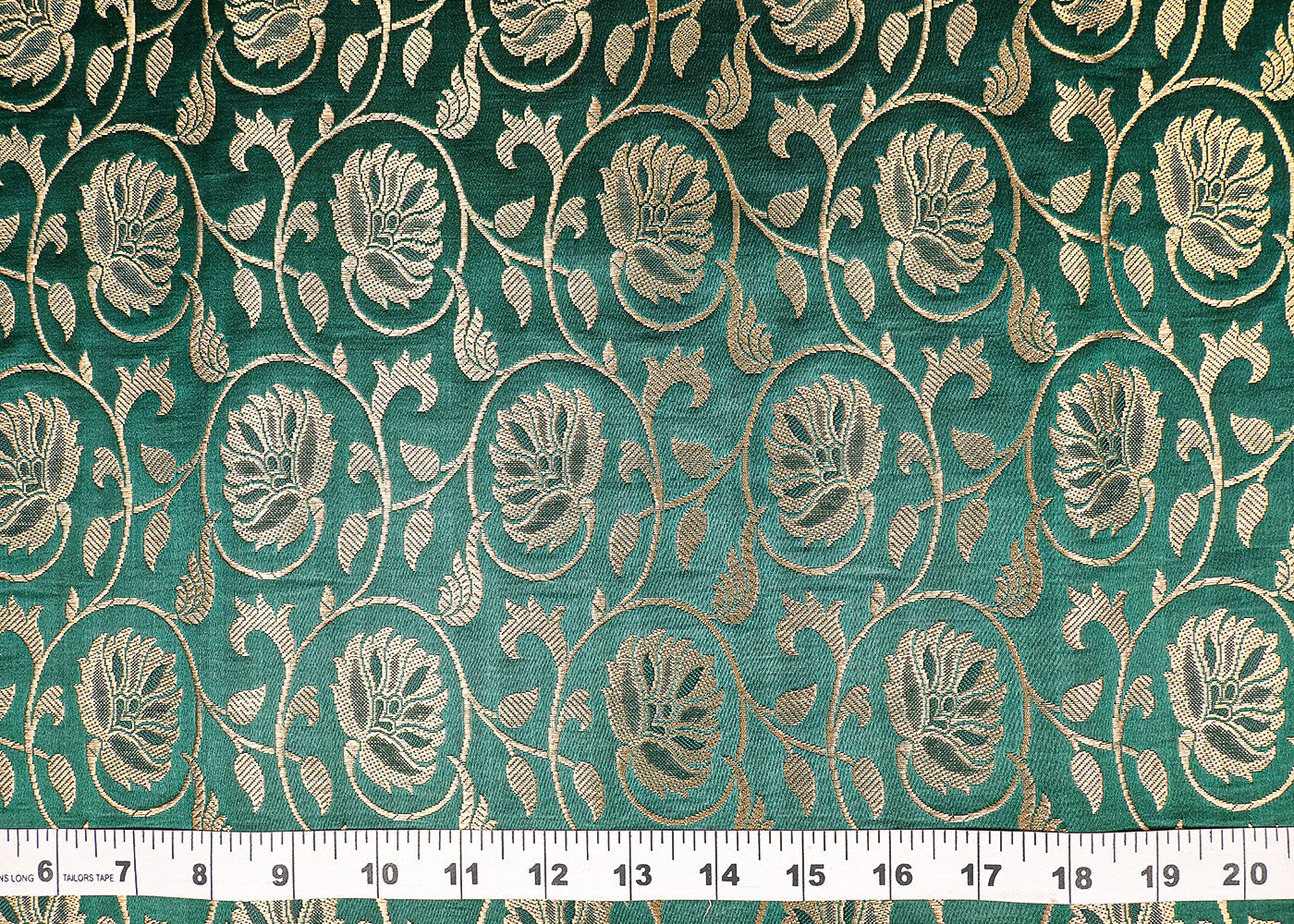 Bottle Green Banarasi Brocade Fabric with Allover Golden Zari Handloom 19628