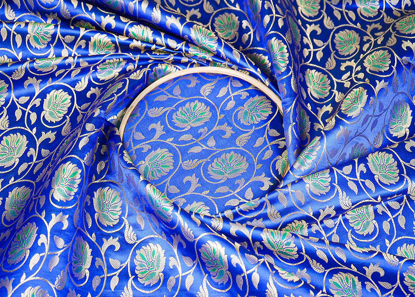 Royal Blue Banarasi Brocade Fabric with Allover Golden Zari Handloom 19631