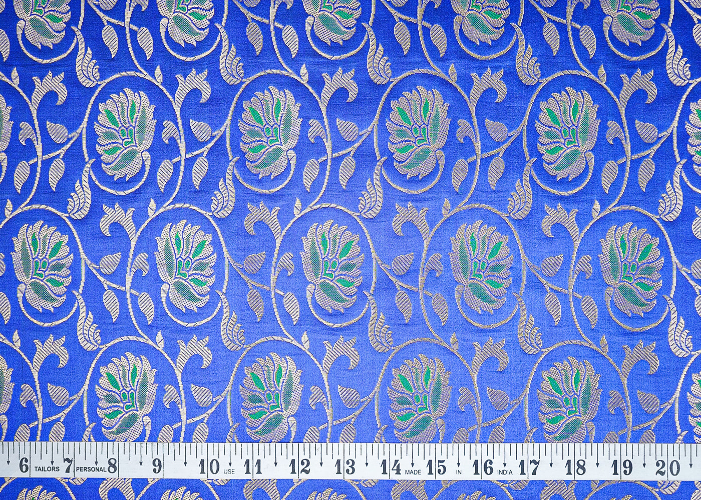 Royal Blue Banarasi Brocade Fabric with Allover Golden Zari Handloom 19631