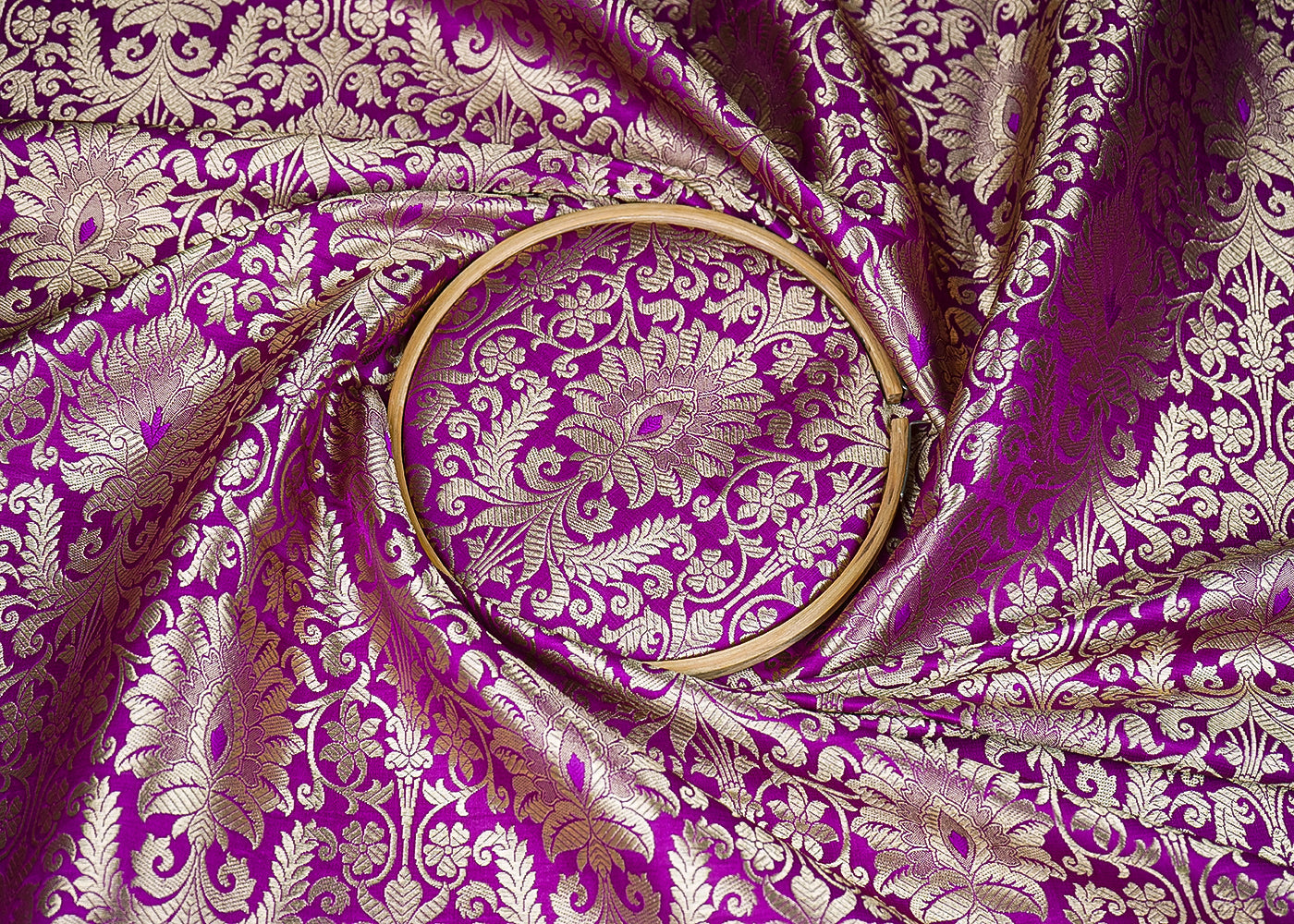 Purple Banarasi Brocade Fabric with Allover Golden Zari Handloom 19636