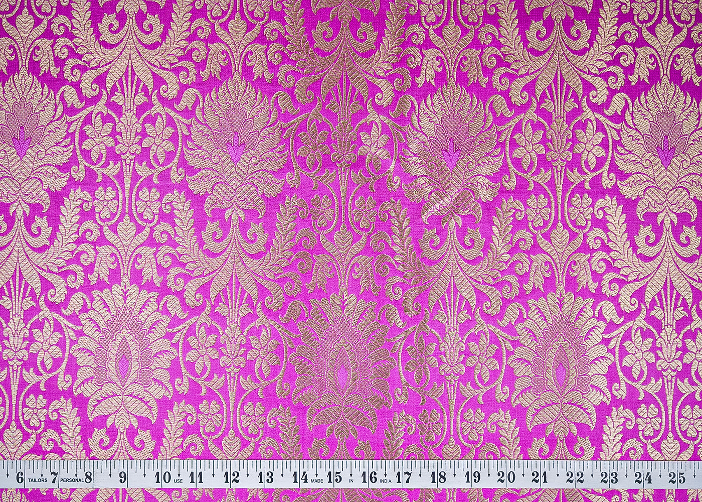 Baby Pink Banarasi Brocade Fabric with Allover Golden Zari Handloom 19637
