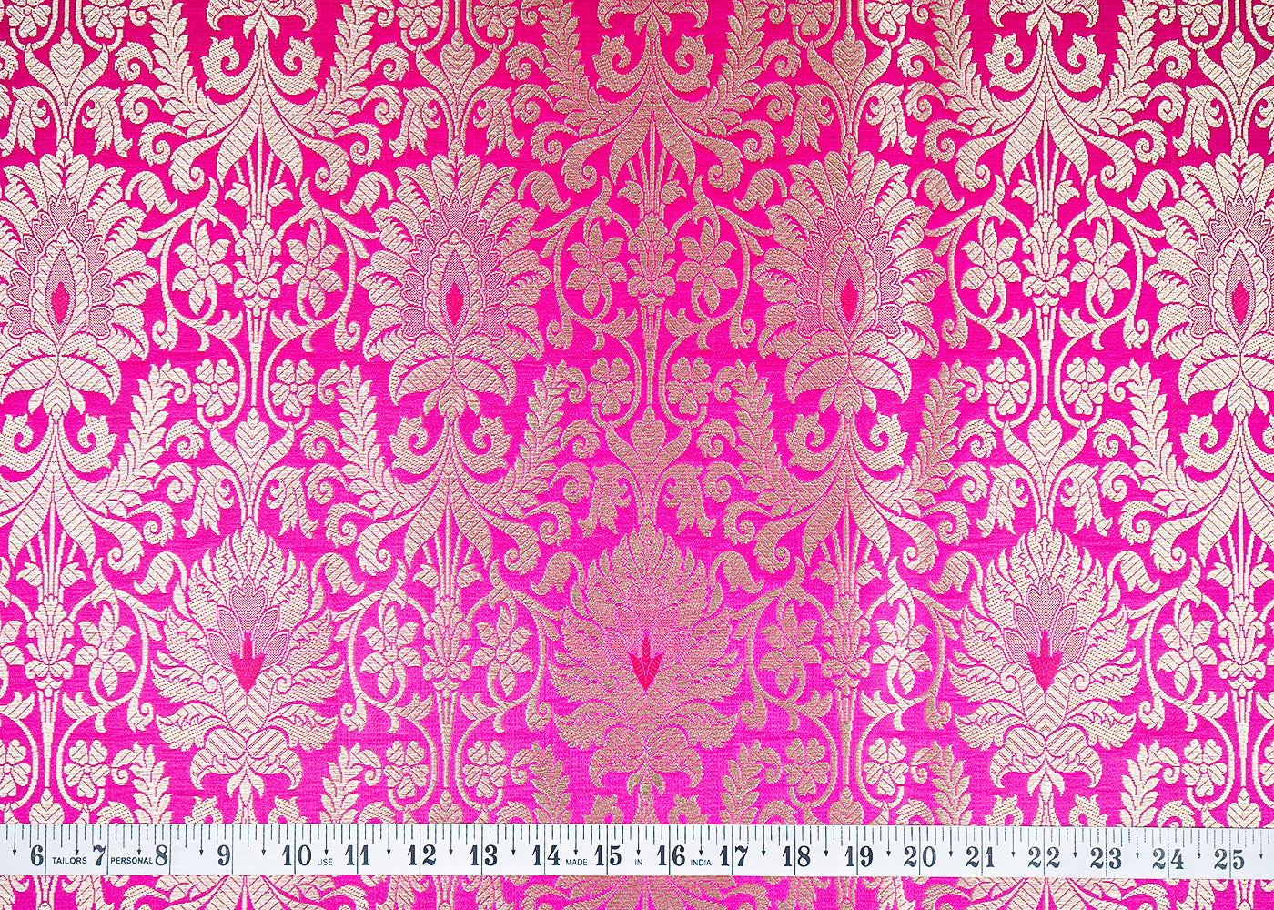 Rani Pink Banarasi Brocade Fabric with Allover Golden Zari Handloom 19639
