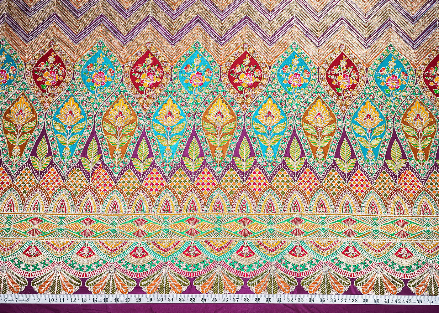 Purple Crepe Printed Fabric Embellished with Zari and Sequins with One-Side Heavy Border 19648