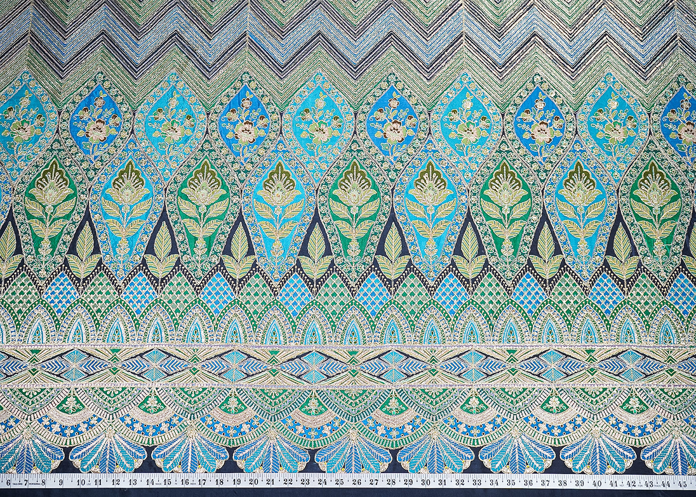 Navy Blue Crepe Printed Fabric Embellished with Zari and Sequins with One-Side Heavy Border 19649