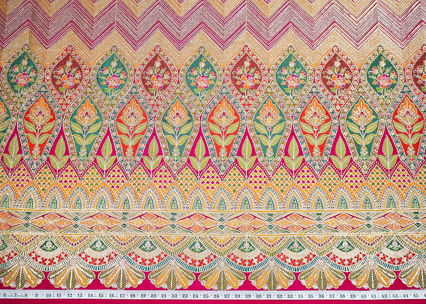 Pink Crepe Printed Fabric Embellished with Zari and Sequins with One-Side Heavy Border 19650