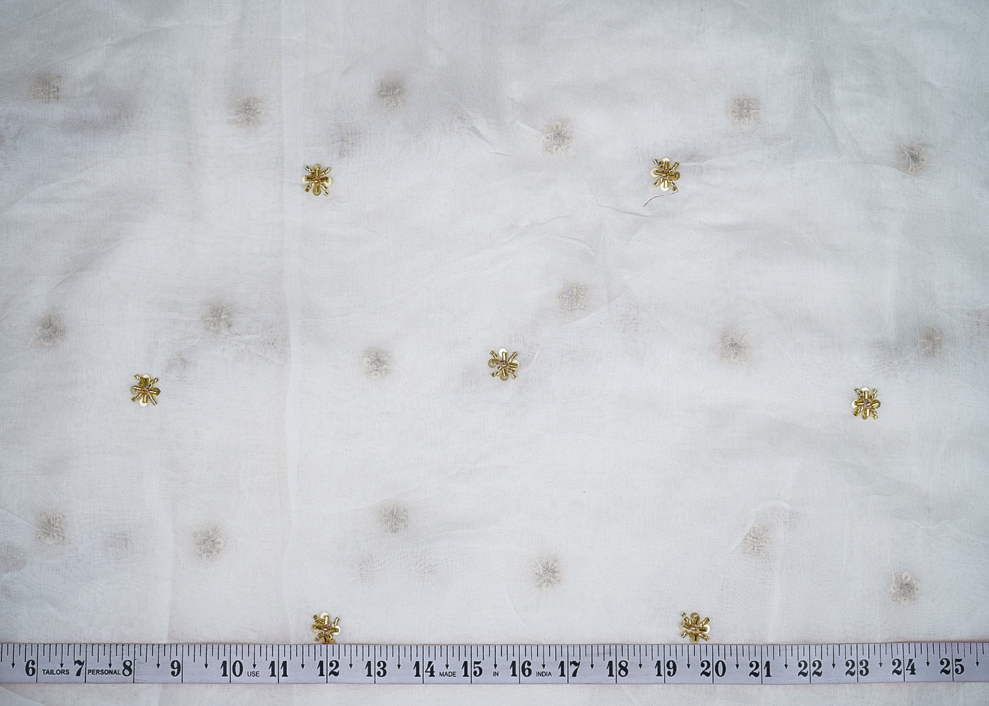 White Organza Fabric with Allover Buti of Sequins, Katdana and Thread Work 19658