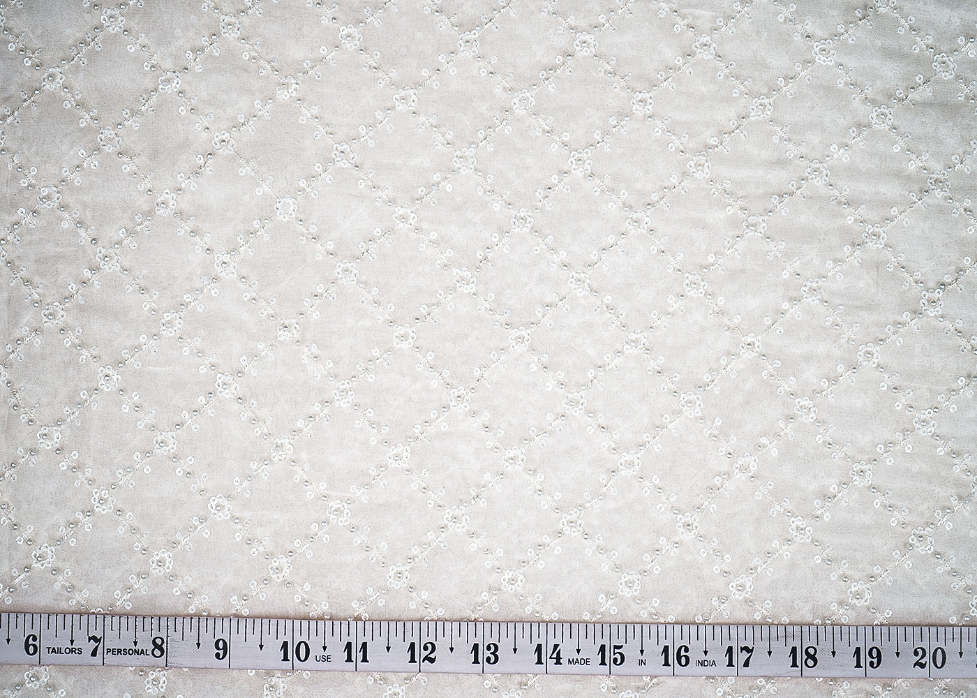 The Noor - White Georgette Fabric with Traditional Jaal Pattern of Sequins, Thread and Pearl | 19663