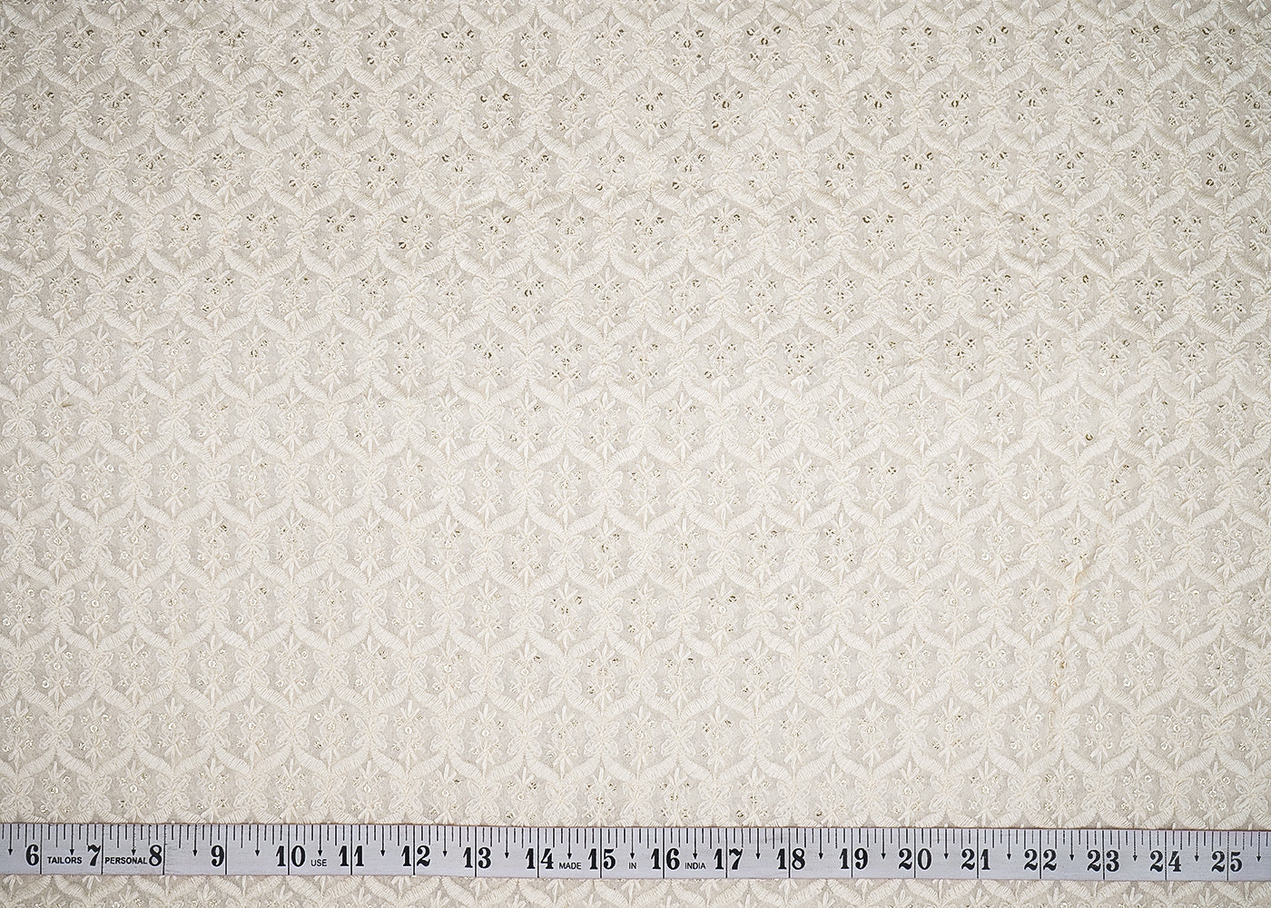 White Georgette Fabric with Allover Thread and Sequins Work 19667