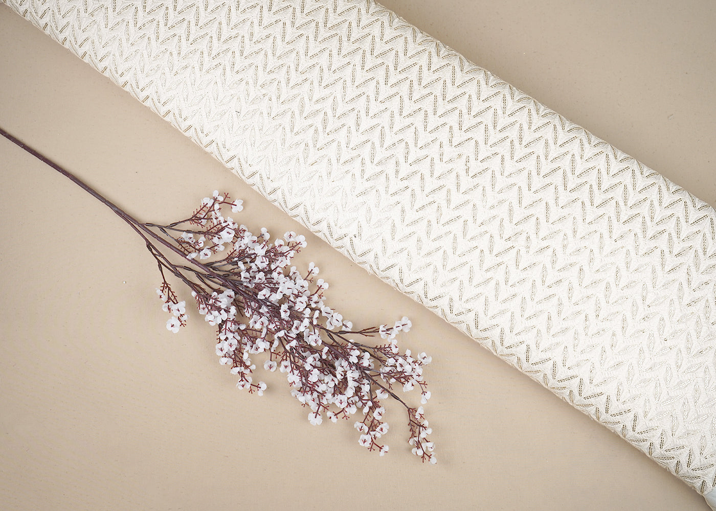 White Georgette Fabric with Allover Thread and Sequins Work 19668