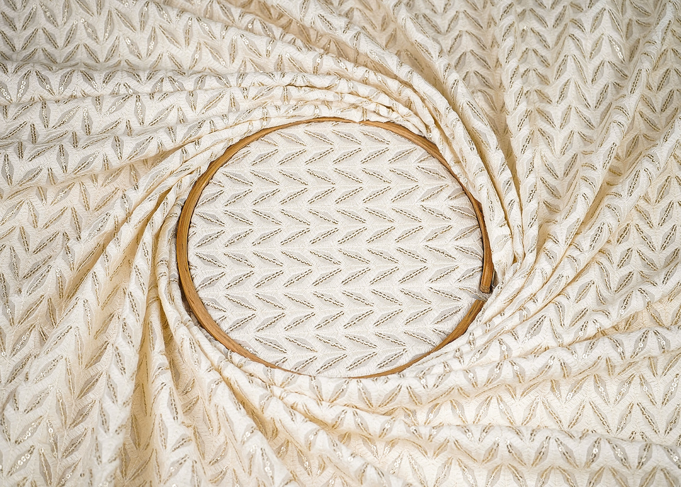 White Georgette Fabric with Allover Thread and Sequins Work 19668