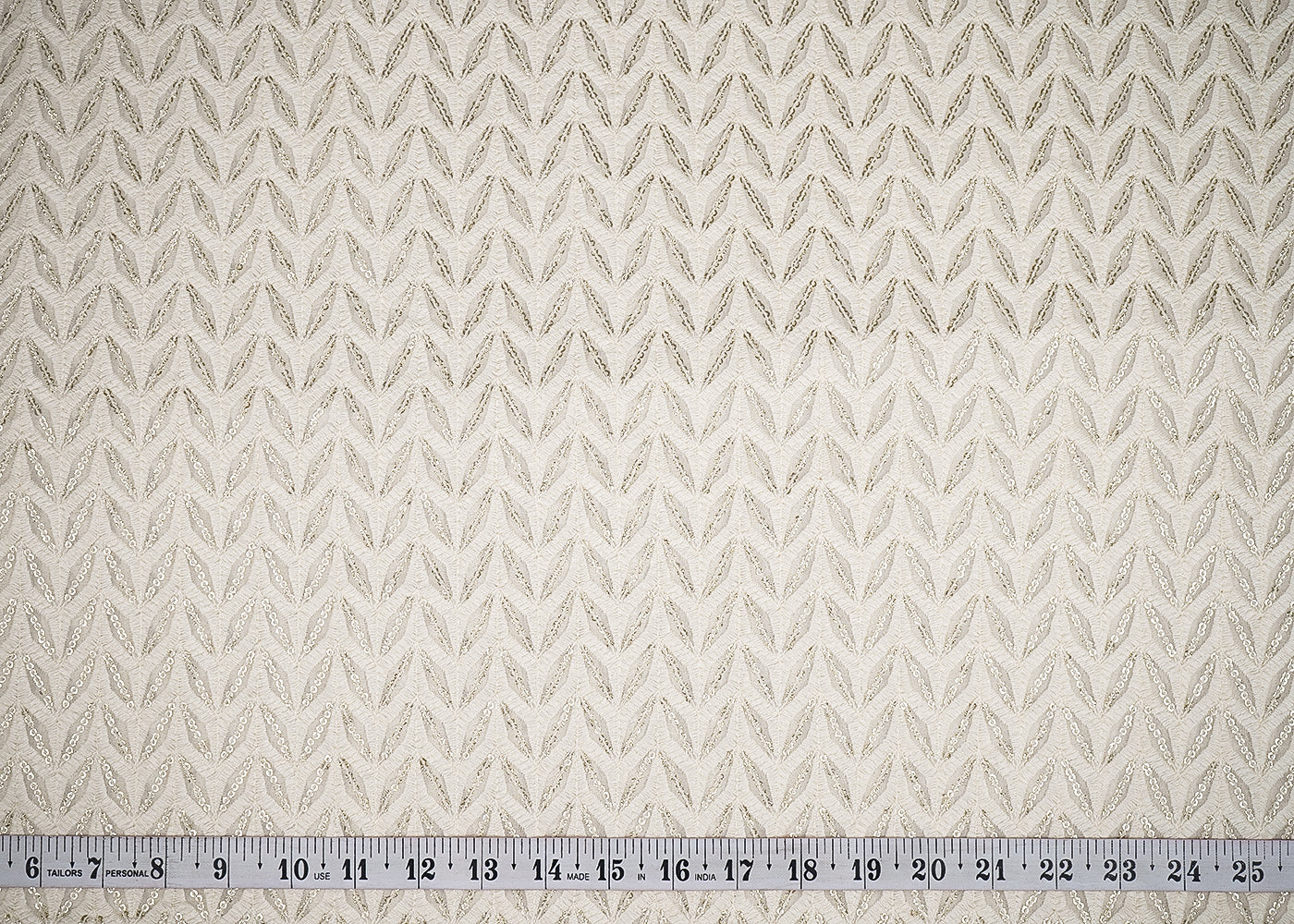 White Georgette Fabric with Allover Thread and Sequins Work 19668