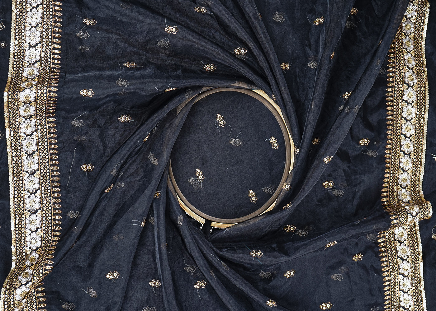 Black all over zari and sequins work with two side border 19672