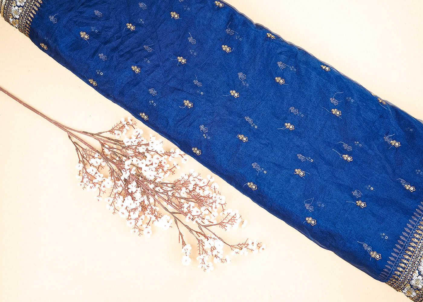 Navy Blue  all over zari and sequins work with two side border 19674