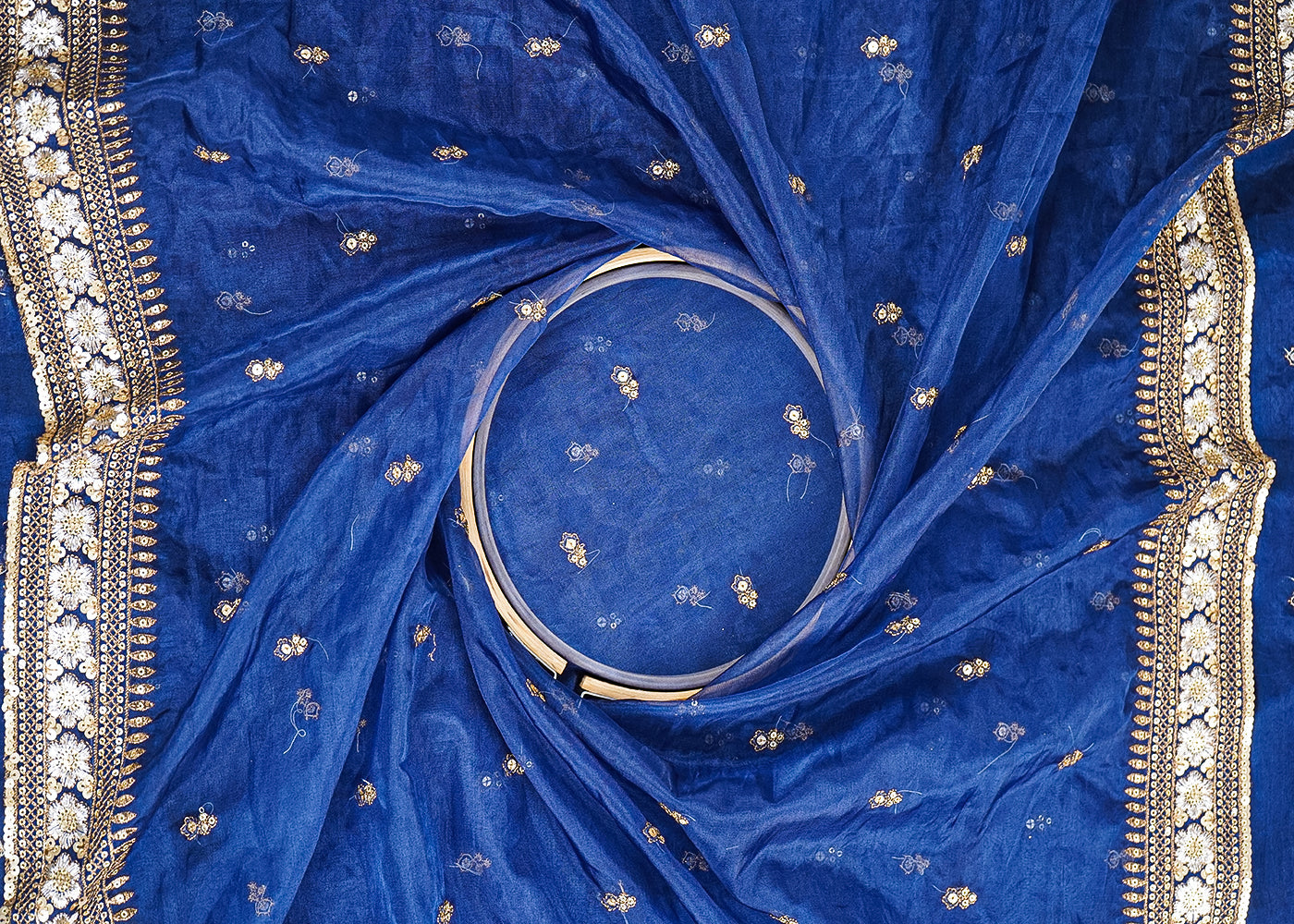 Navy Blue  all over zari and sequins work with two side border 19674