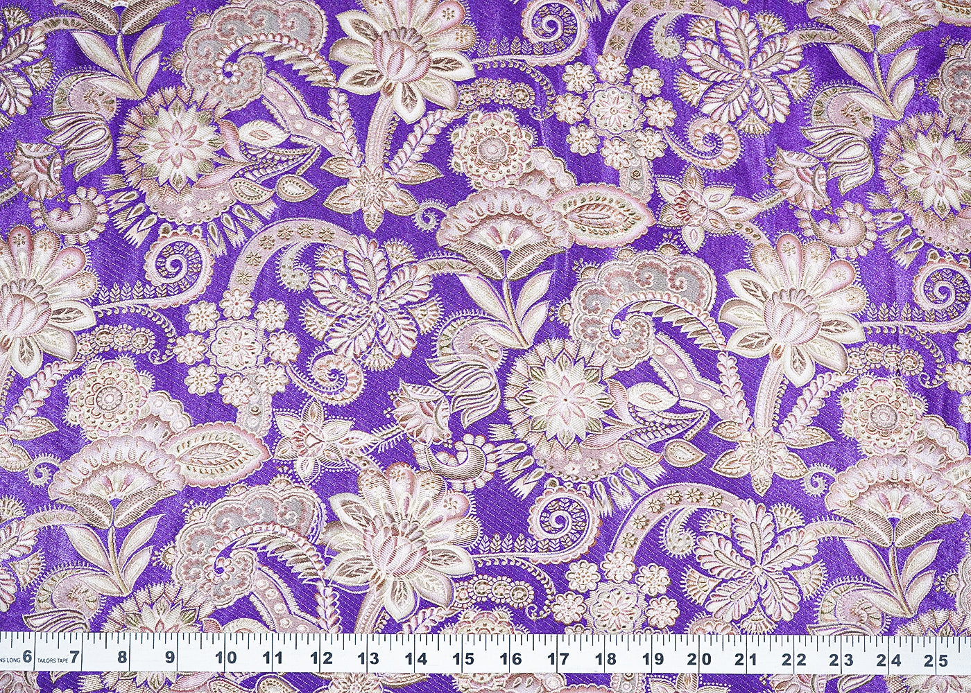 Purple Banarasi Silk Fabric with Allover Traditional Print and Zari Work 19691