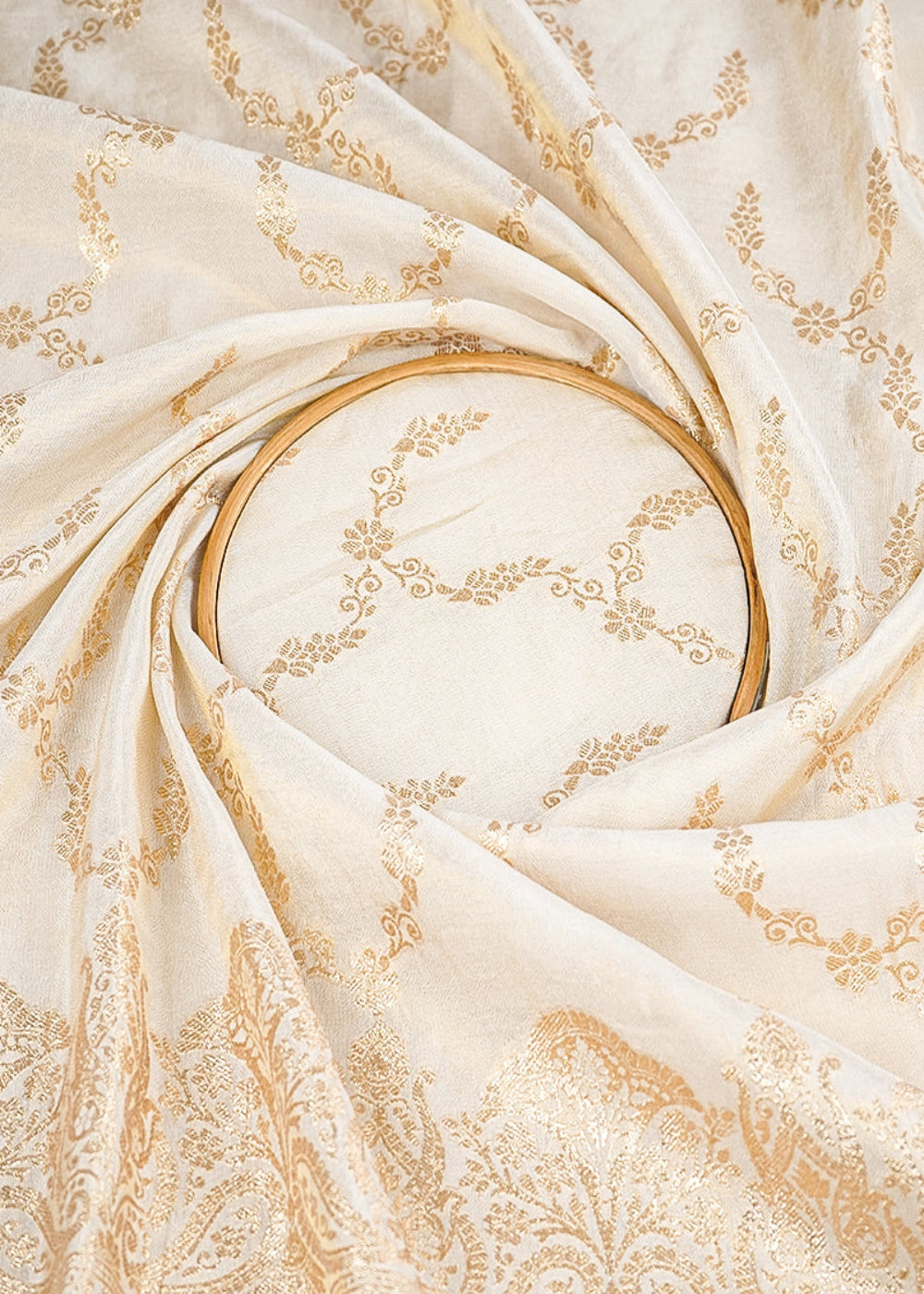 Light-Golden-Banarasi-Tissue-Fabric-with-Allover-Golden-Zari-Handloom-and-One-Side-Border-19697-close-view