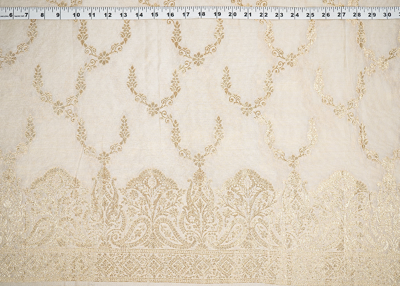 Light Golden Banarasi Tissue Fabric with Allover Golden Zari Handloom and One-Side Border 19697