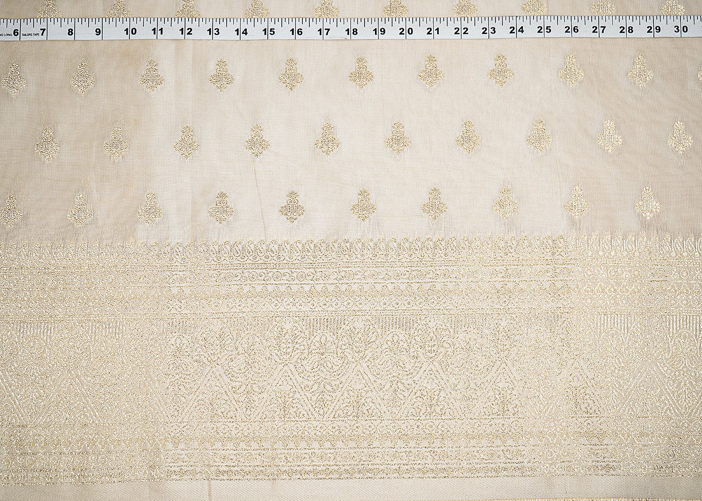 Light Golden Banarasi Tissue Fabric with Allover Golden Zari Handloom Buti and One-Side Border 19699