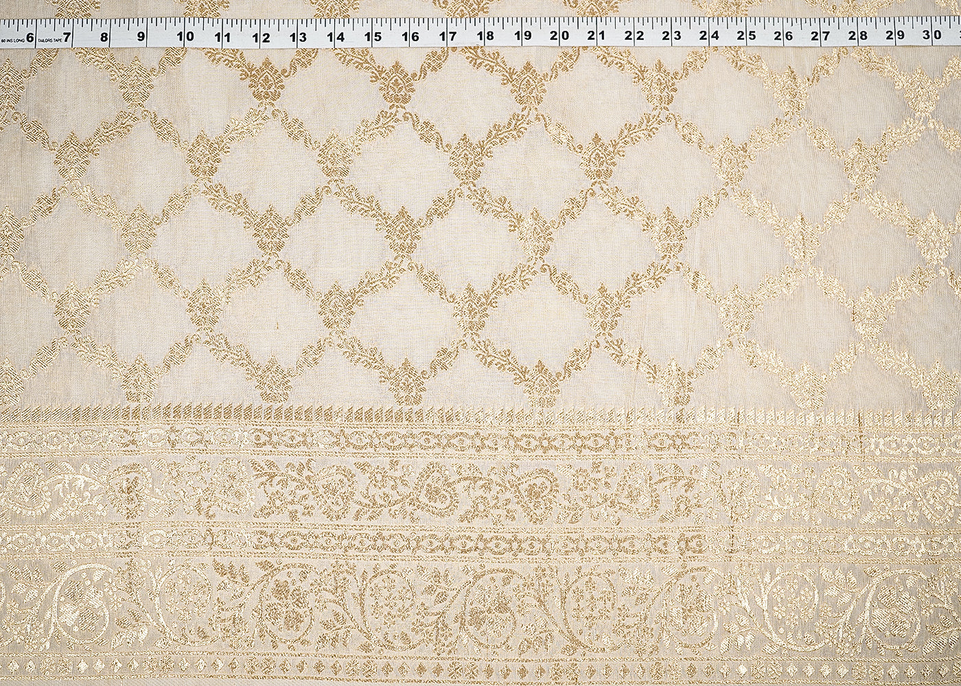 Light Golden Banarasi Tissue Fabric with Allover Golden Zari Handloom and One-Side Border 19700