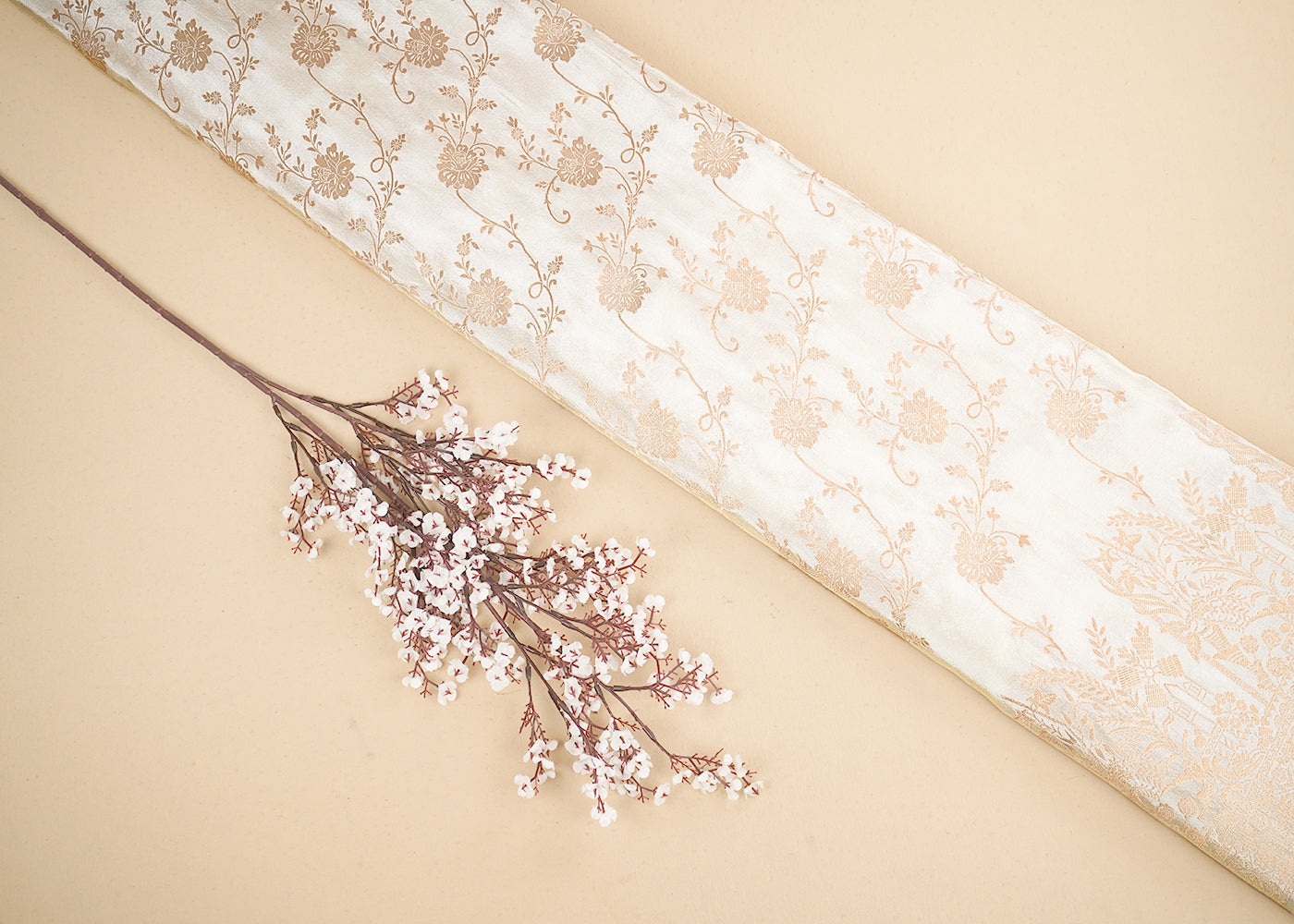 Light Golden Banarasi Tissue Fabric with Allover Golden Zari Handloom and One-Side Border 19701