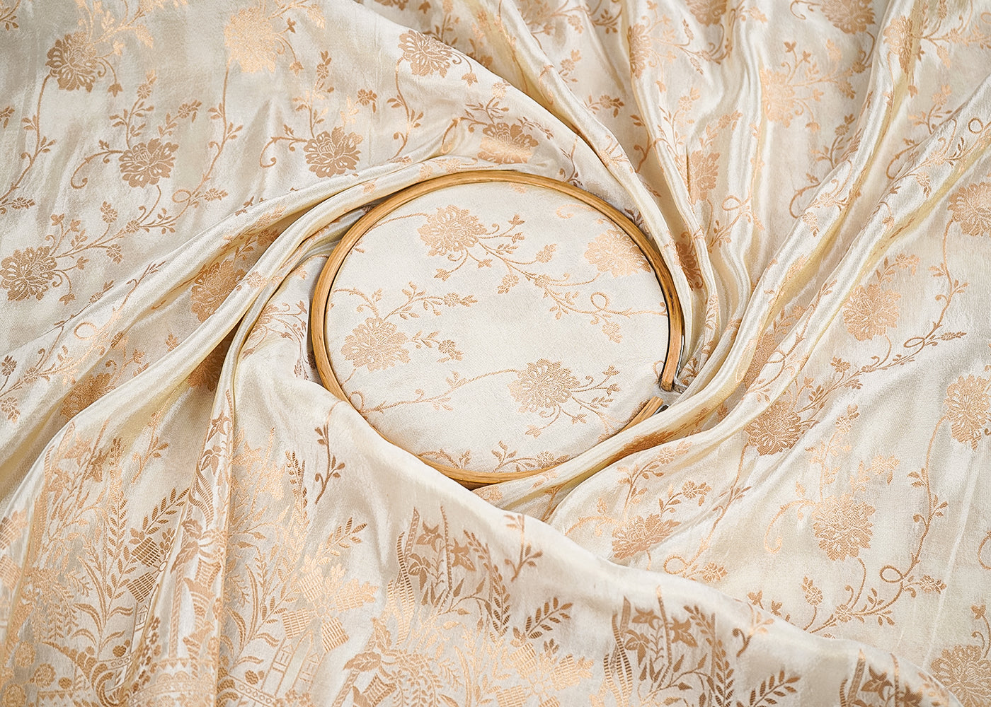 Light Golden Banarasi Tissue Fabric with Allover Golden Zari Handloom and One-Side Border 19701