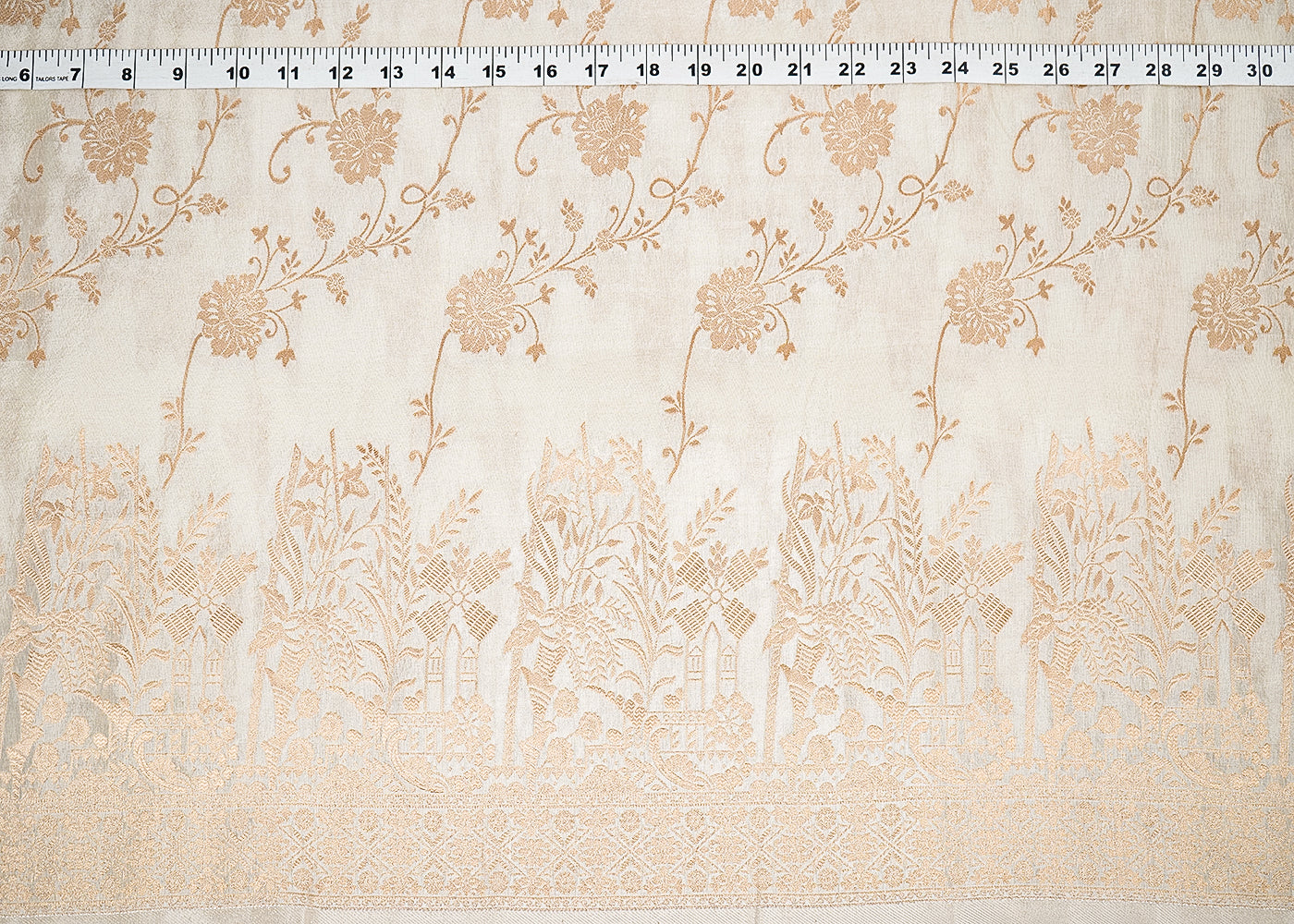 Light Golden Banarasi Tissue Fabric with Allover Golden Zari Handloom and One-Side Border 19701