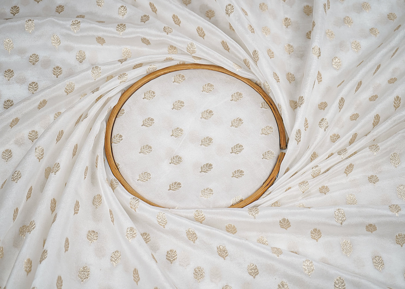 White Upada Silk Fabric with Allover Golden Zari Handloom 19708