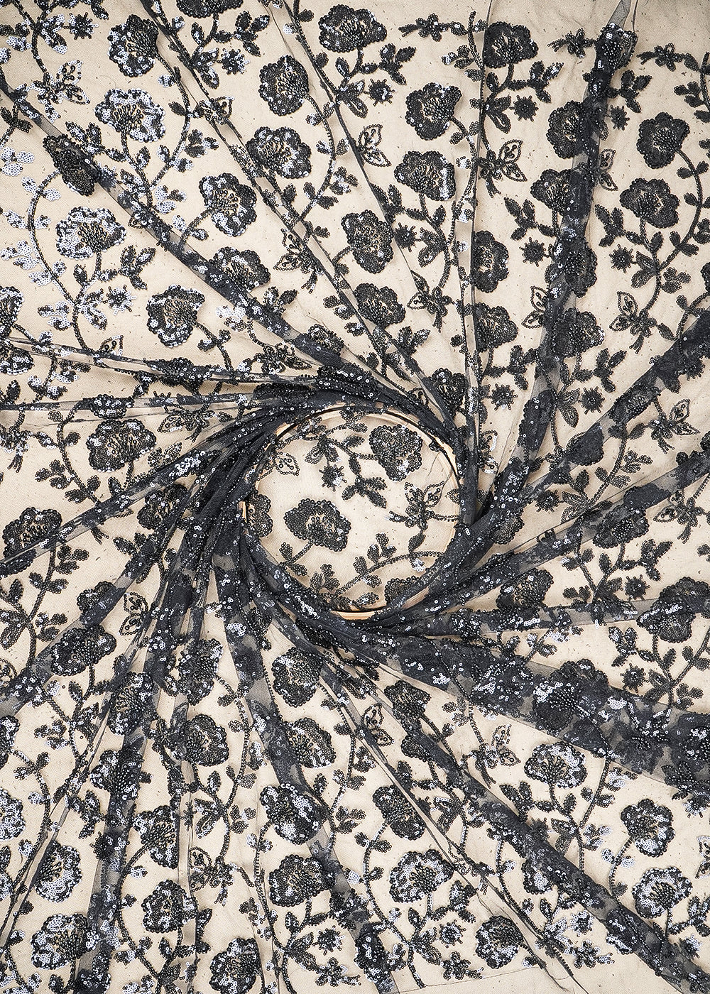 Unnati Malhakar Inspired Edition | Black Embroidered Imported Net Unstitched Fabric 19715