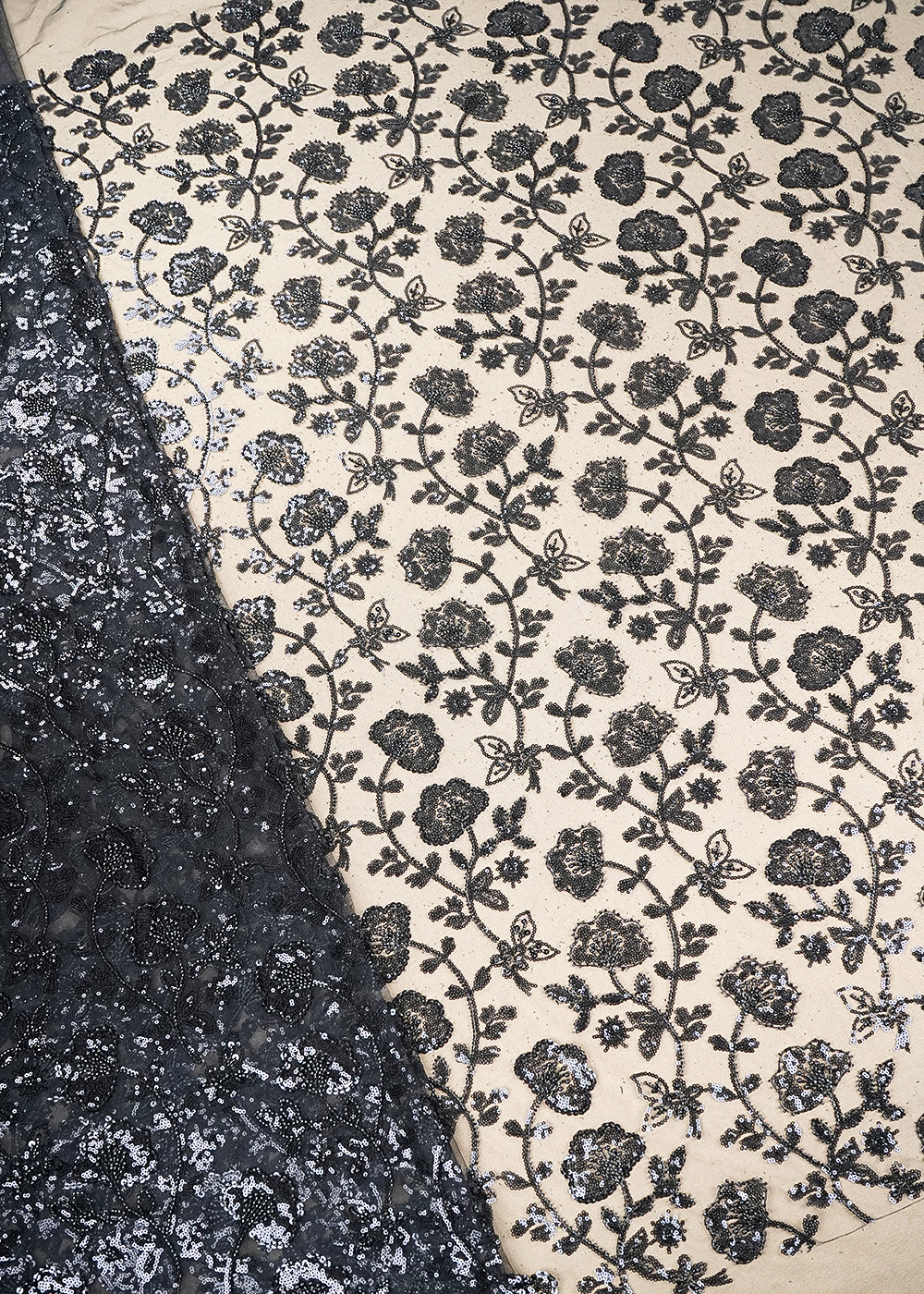 Unnati Malhakar Inspired Edition | Black Embroidered Imported Net Unstitched Fabric 19715