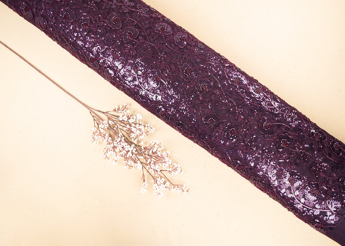 Khushi Kapoor Inspired Edition | Wine Embroidered Imported Net Unstitched Fabric 19716