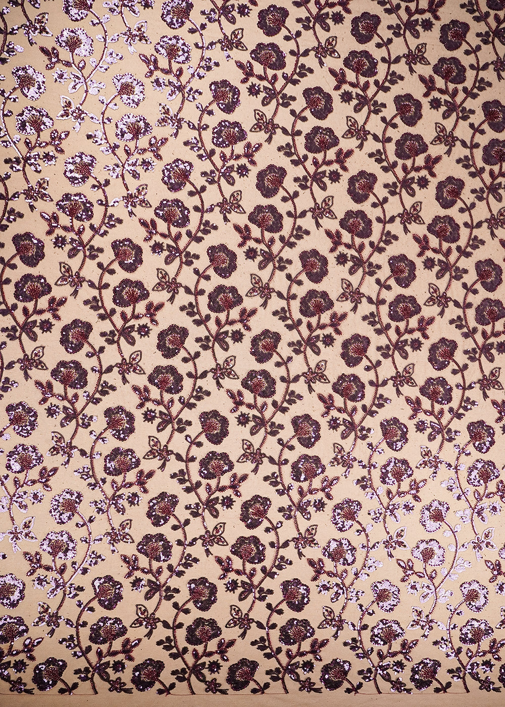 Wine Imported Net Fabric with Allover Bead, Sequins and Katdana Work 19716