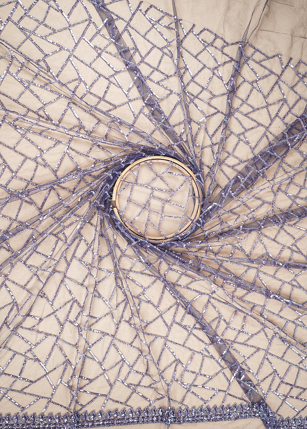 Graphite Purple Imported Net Fabric with Allover Sequins and Bead Work with One-Side Border 19718