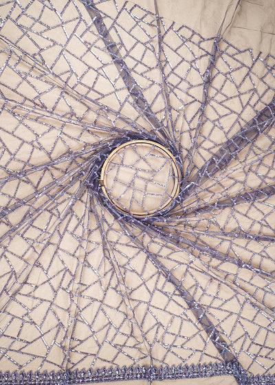 Graphite Purple Imported Net Fabric with Allover Sequins and Bead Work with One-Side Border 19718