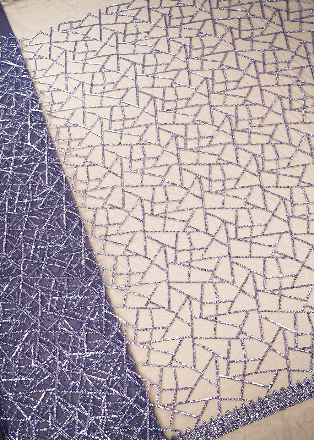 Graphite Purple Imported Net Fabric with Allover Sequins and Bead Work with One-Side Border 19718