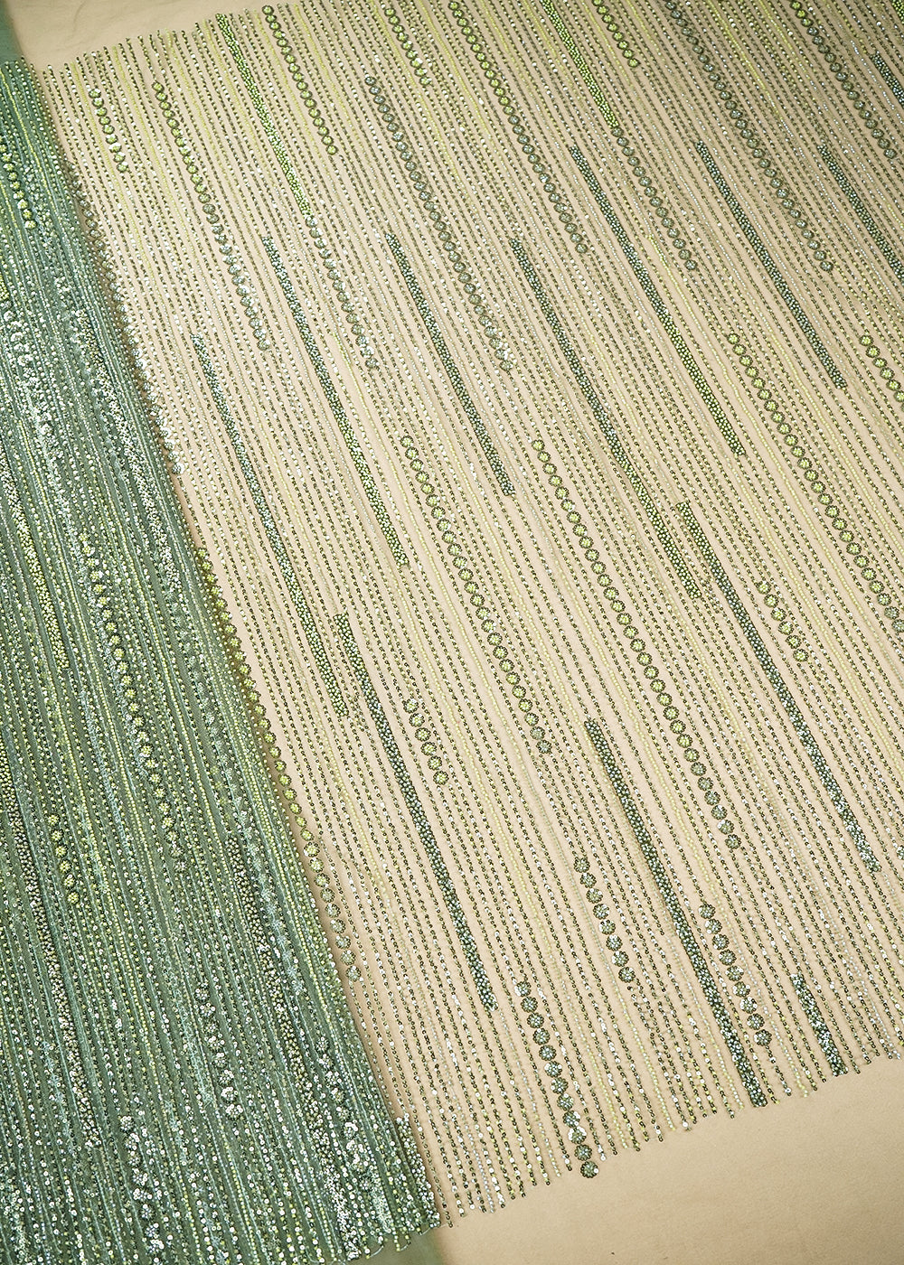 Mehendi Green Imported Net Fabric with Allover Sequins and Bead Work 19728