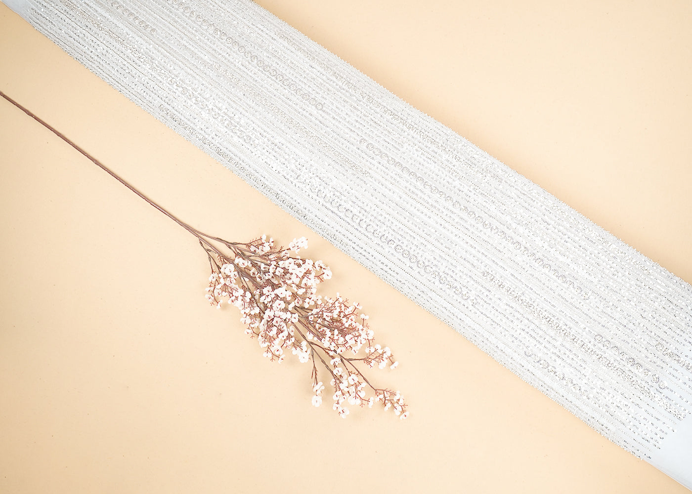 White Imported Net Fabric with Allover Sequins and Bead Work 19730