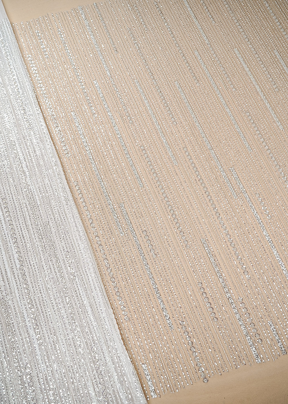 White Imported Net Fabric with Allover Sequins and Bead Work 19730