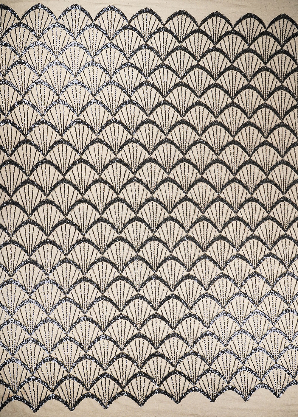 Black Imported Net Fabric with Allover Bead & Sequins Work 19731