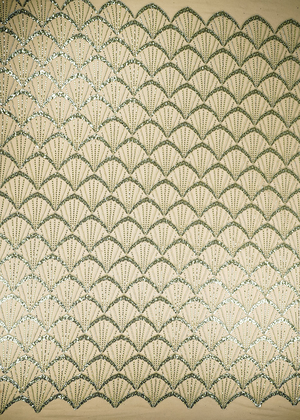 Dark Pista Green Imported Net Fabric with Allover Bead & Sequins Work 19733