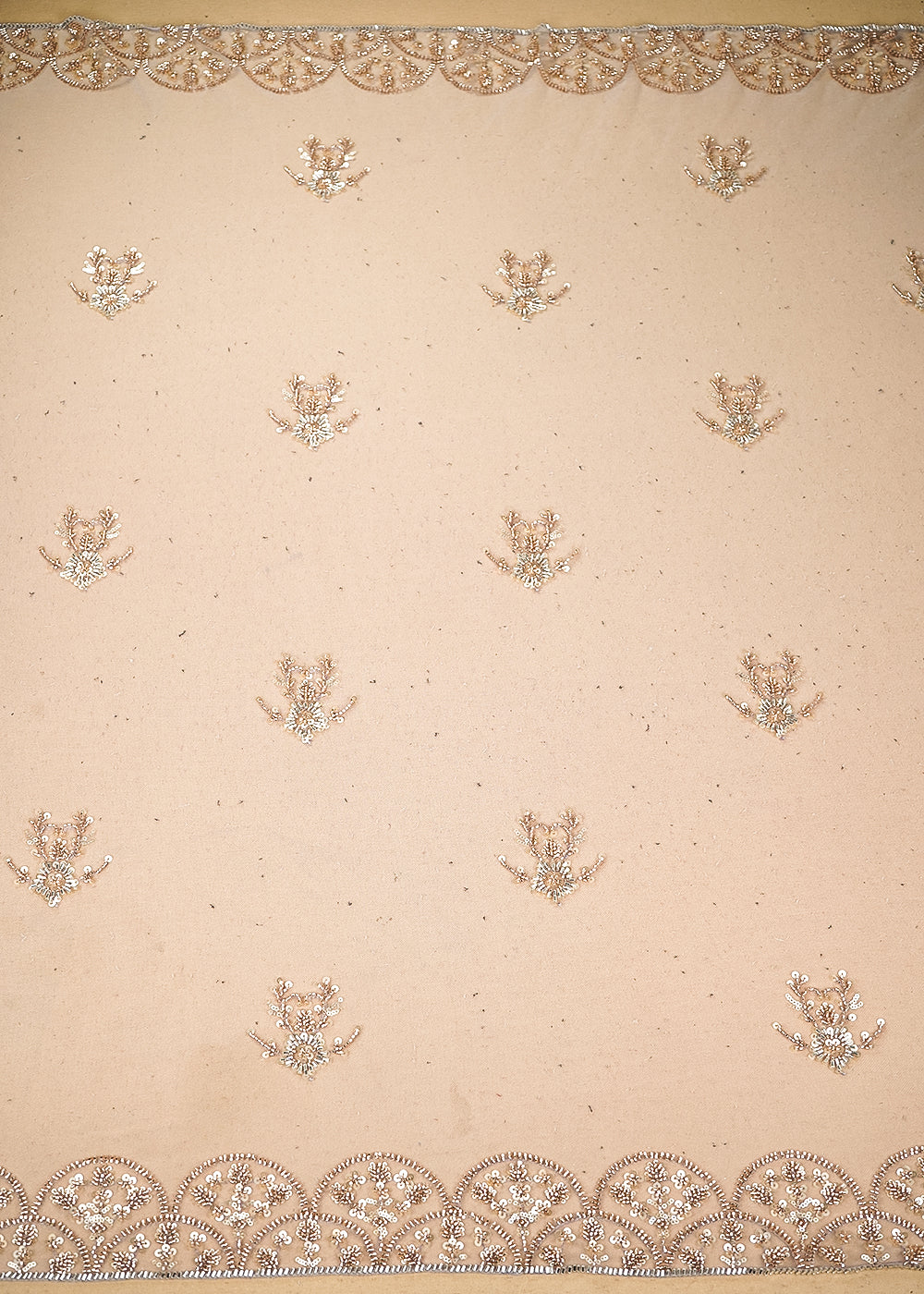 White & Lavender Imported Net Fabric with Allover Sequins, Katdana, Bead Work and Two-Side Border 19741