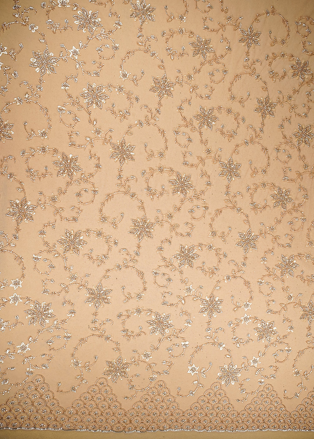 Light Pink Imported Net Fabric with Allover Sequins, Katdana, Bead Work and One-Side Border 19742