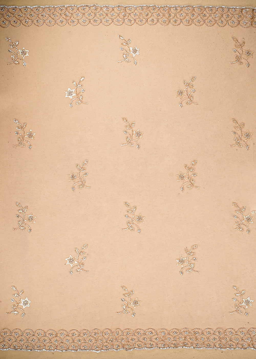 Light Pink Imported Net Dupatta Fabric with Allover Sequins, Katdana, Bead Work and Two-Side Border 19746