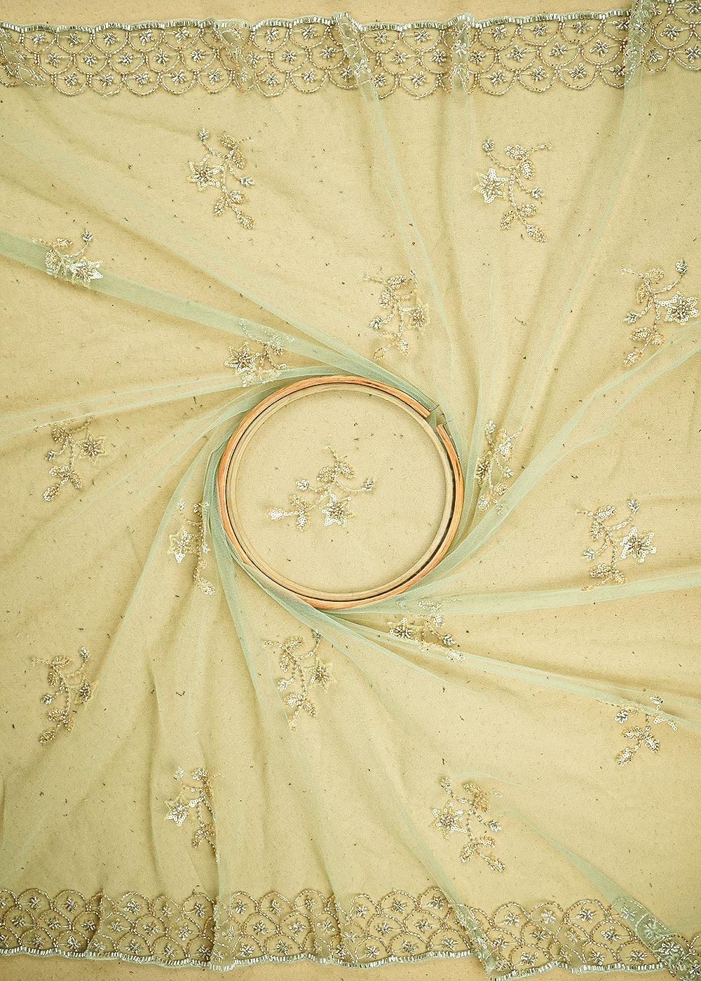 Pista Imported Net Fabric with Allover Sequins, Katdana, Bead Work and Two-Side Border 19747