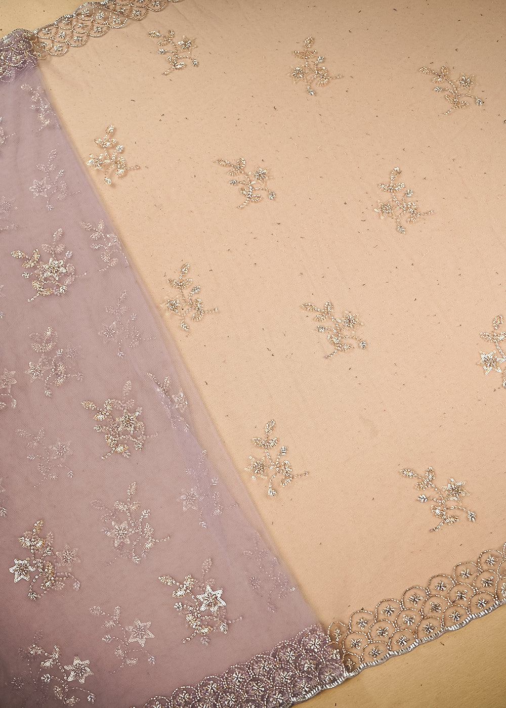 Lavender Imported Net Fabric with Allover Sequins, Katdana, Bead Work and Two-Side Border 19749