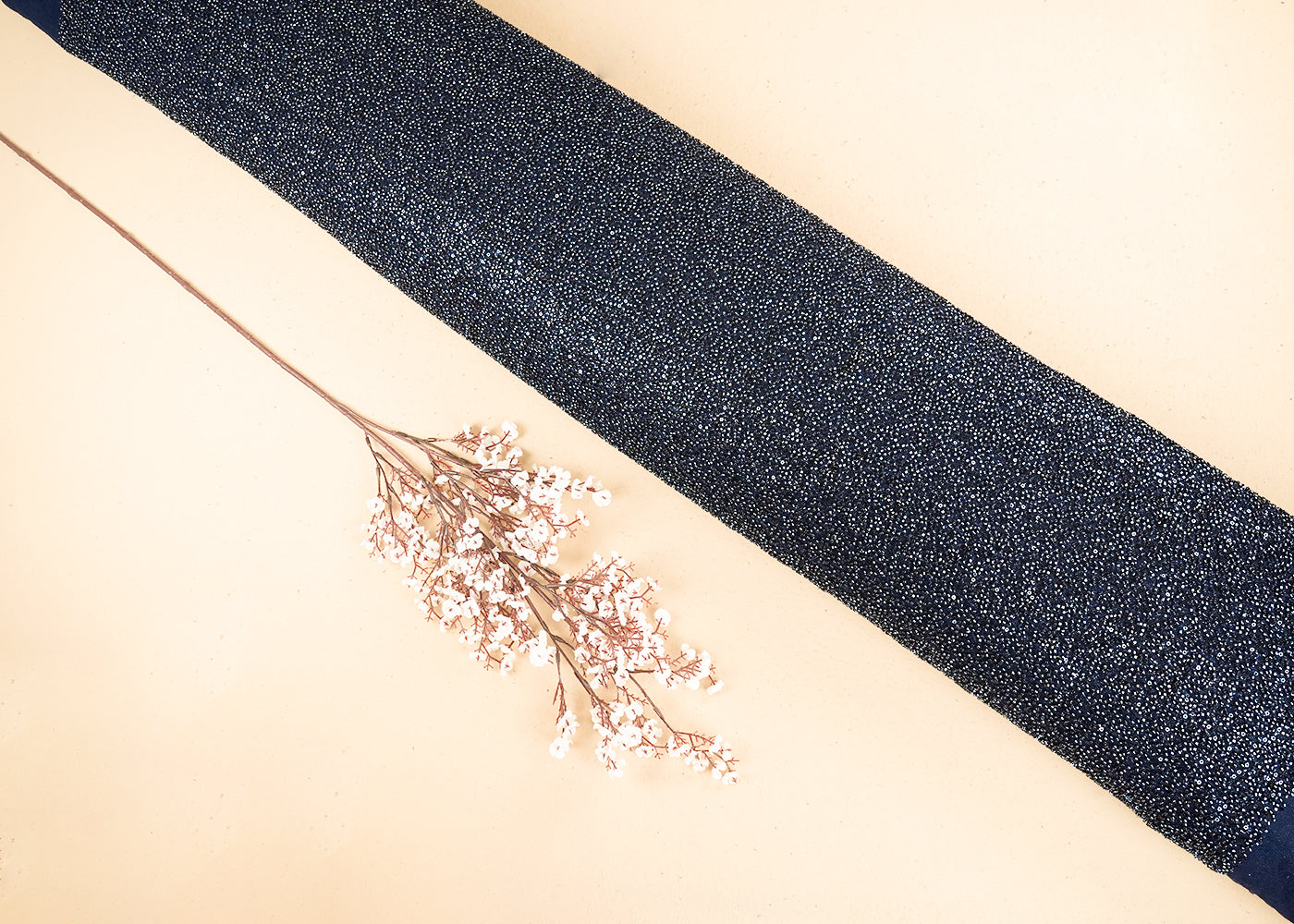 Navy Blue Imported Net Fabric with Allover Sequins and Bead Work 19751